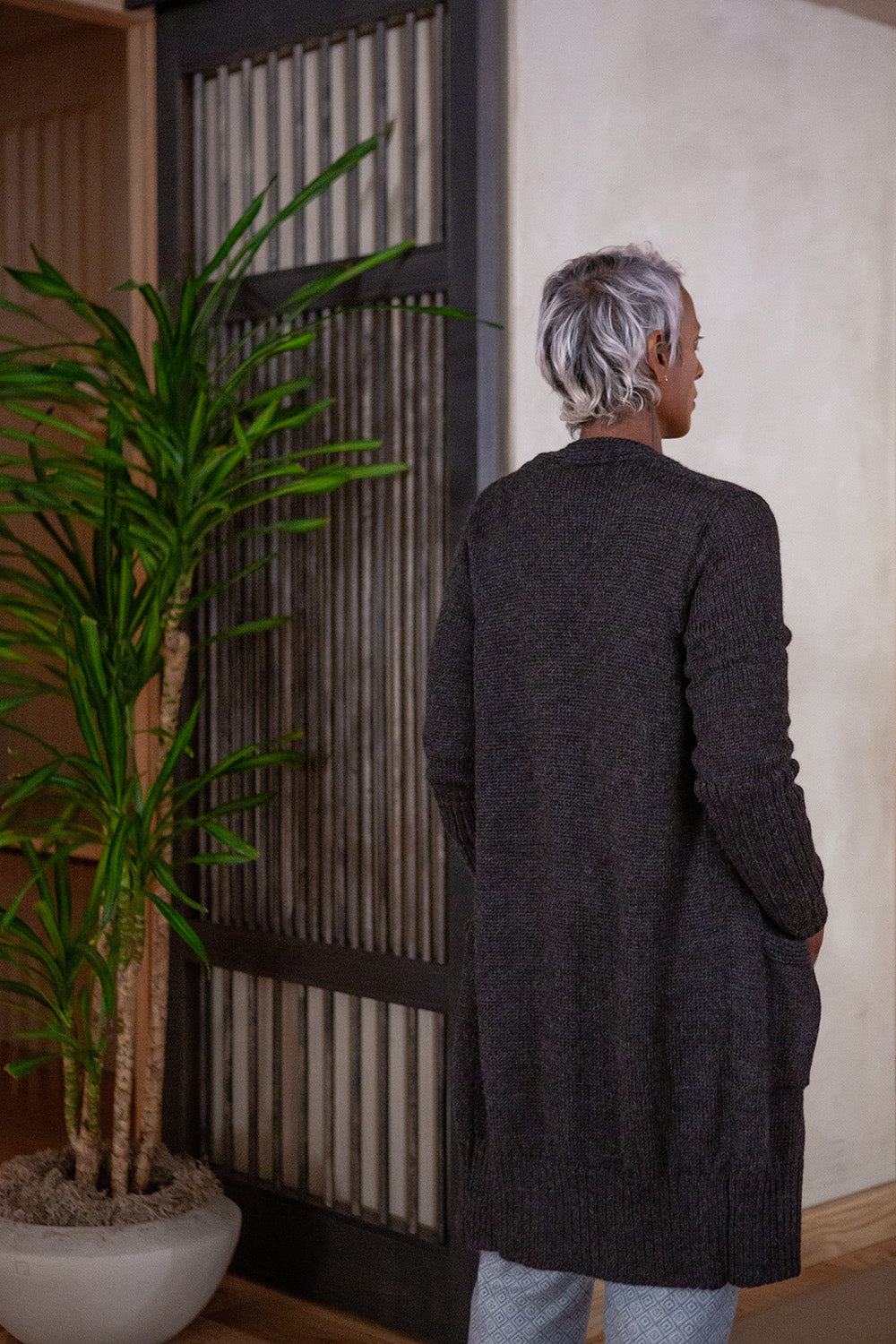 Joan Alpaca Long Cardigan In Charcoal