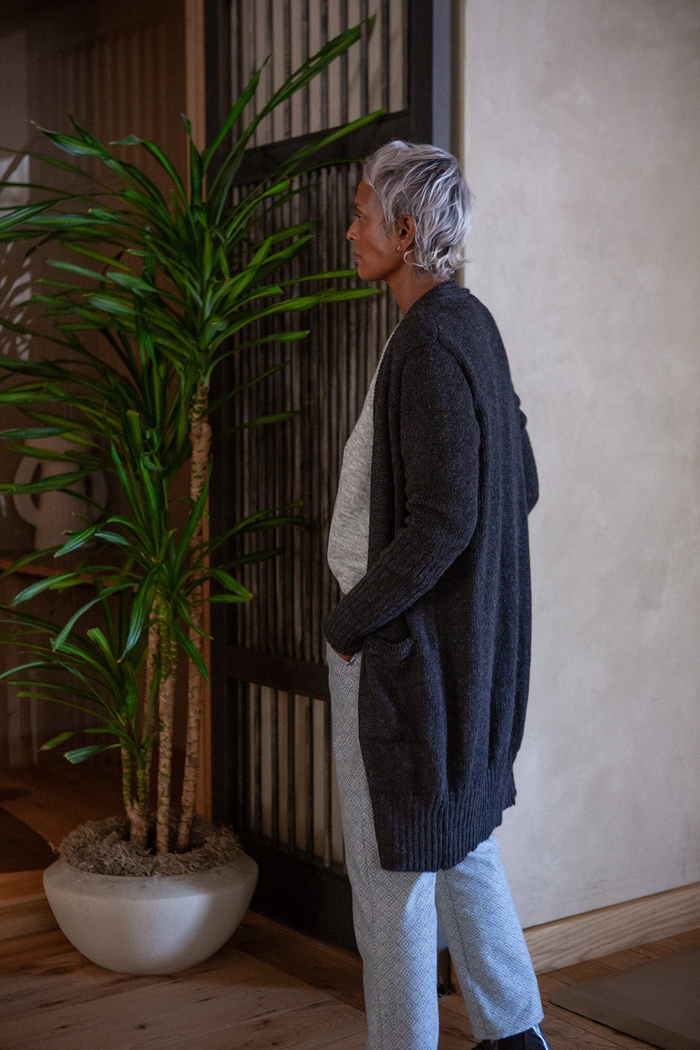 Joan Alpaca Long Cardigan In Charcoal