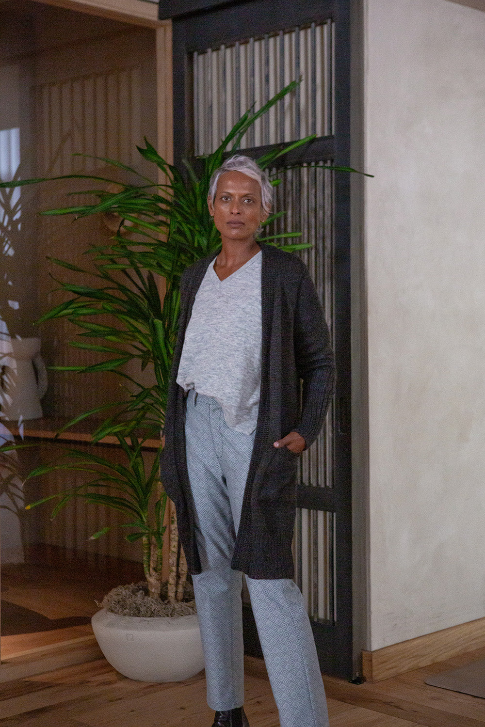 Joan Alpaca Long Cardigan In Charcoal