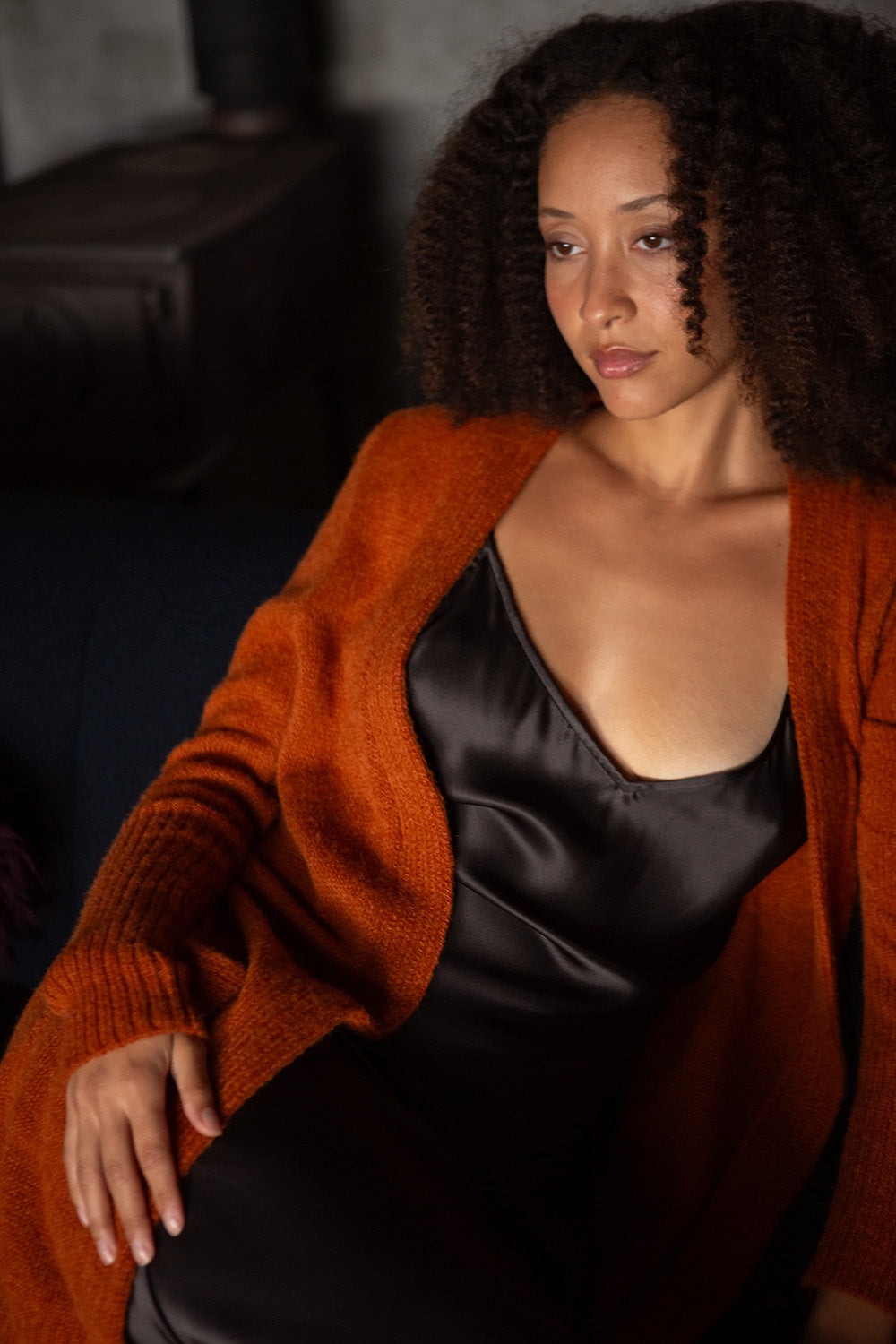 Joan Alpaca Silk Long Cardigan In Kabocha