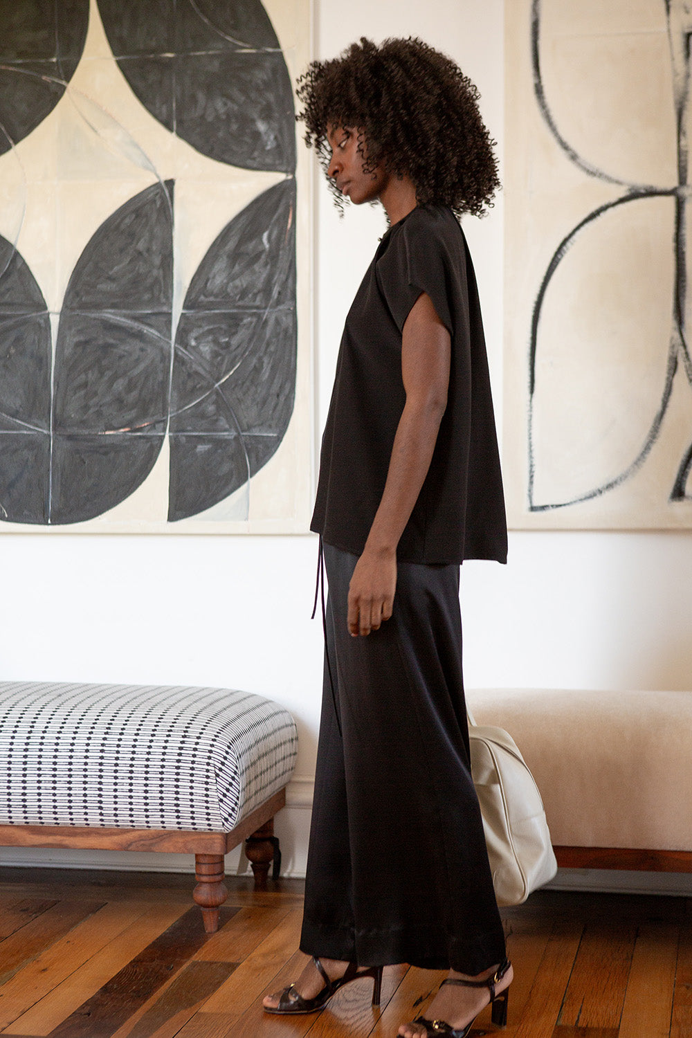 Jules Silk Charmeuse Pants in Black