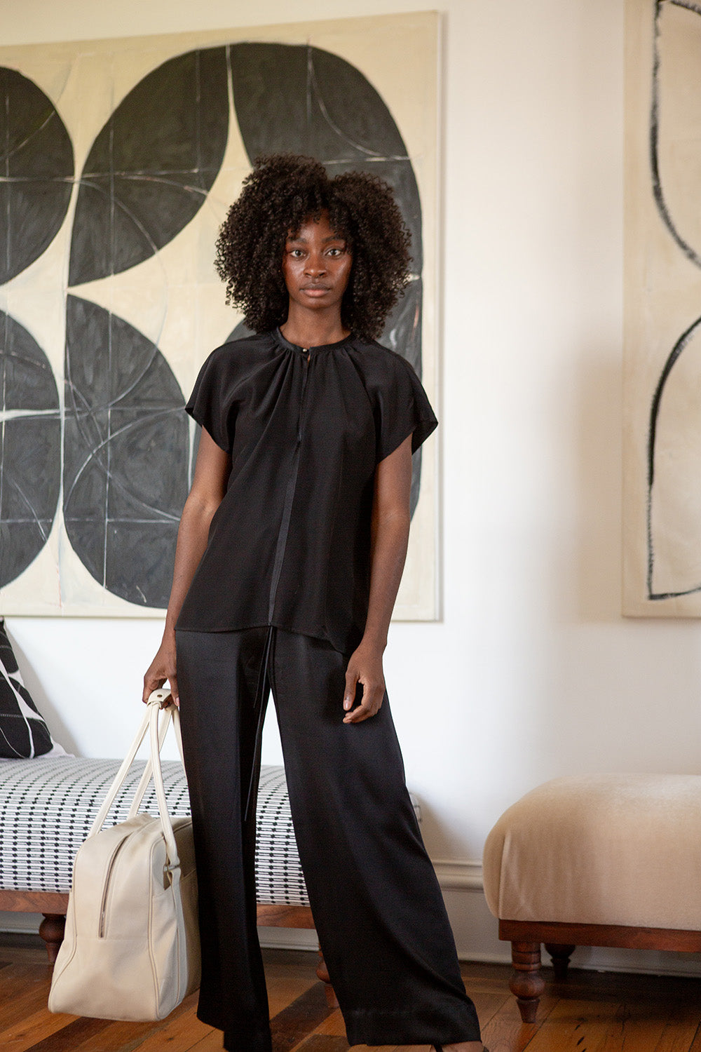 Jules Silk Charmeuse Pants in Black