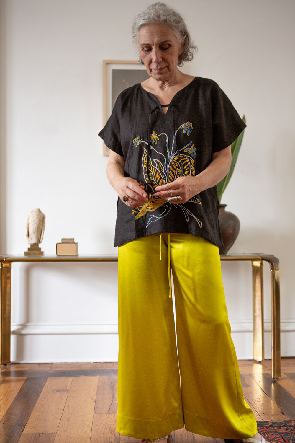 Jules Silk Charmeuse Pant in Chartreuse
