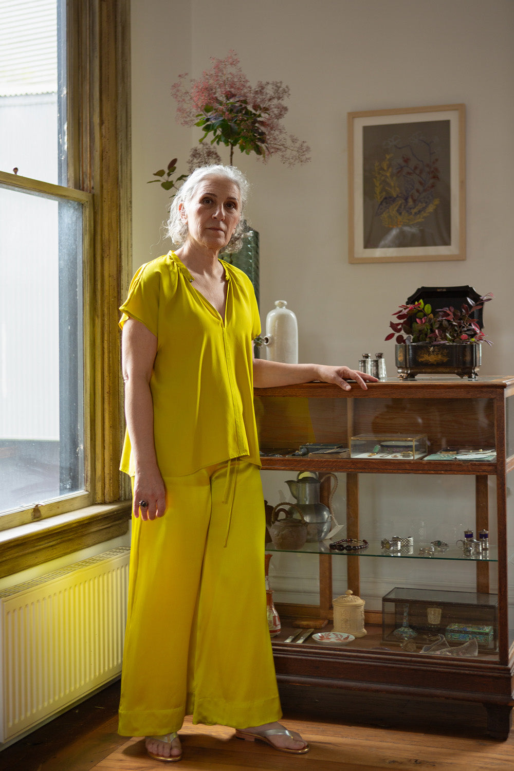Jules Silk Charmeuse Pant in Chartreuse