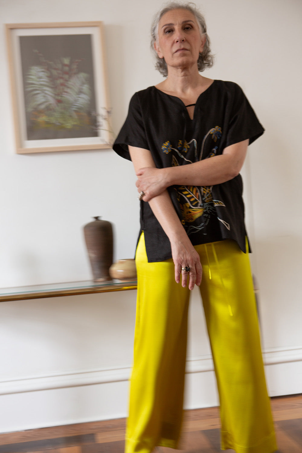 Jules Silk Charmeuse Pant in Chartreuse