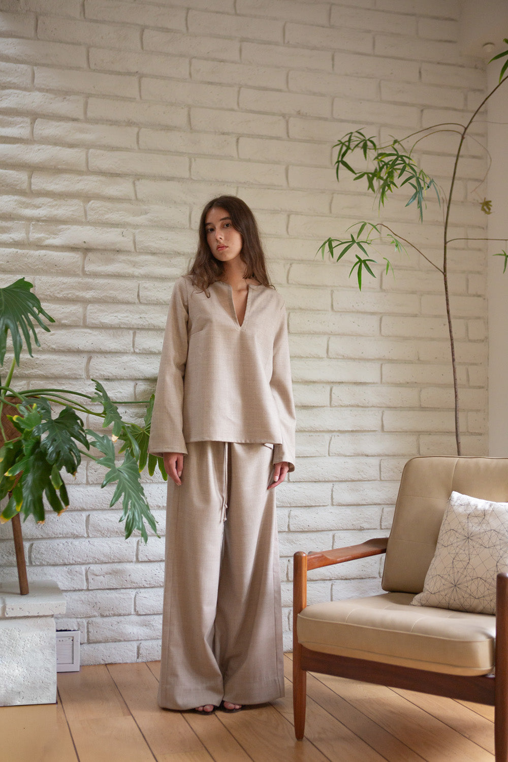 Jules Wool Pant in Limestone