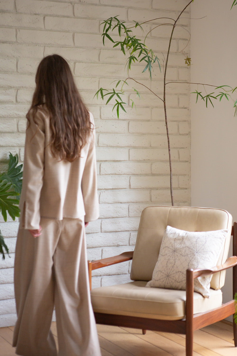 Jules Wool Pant in Limestone