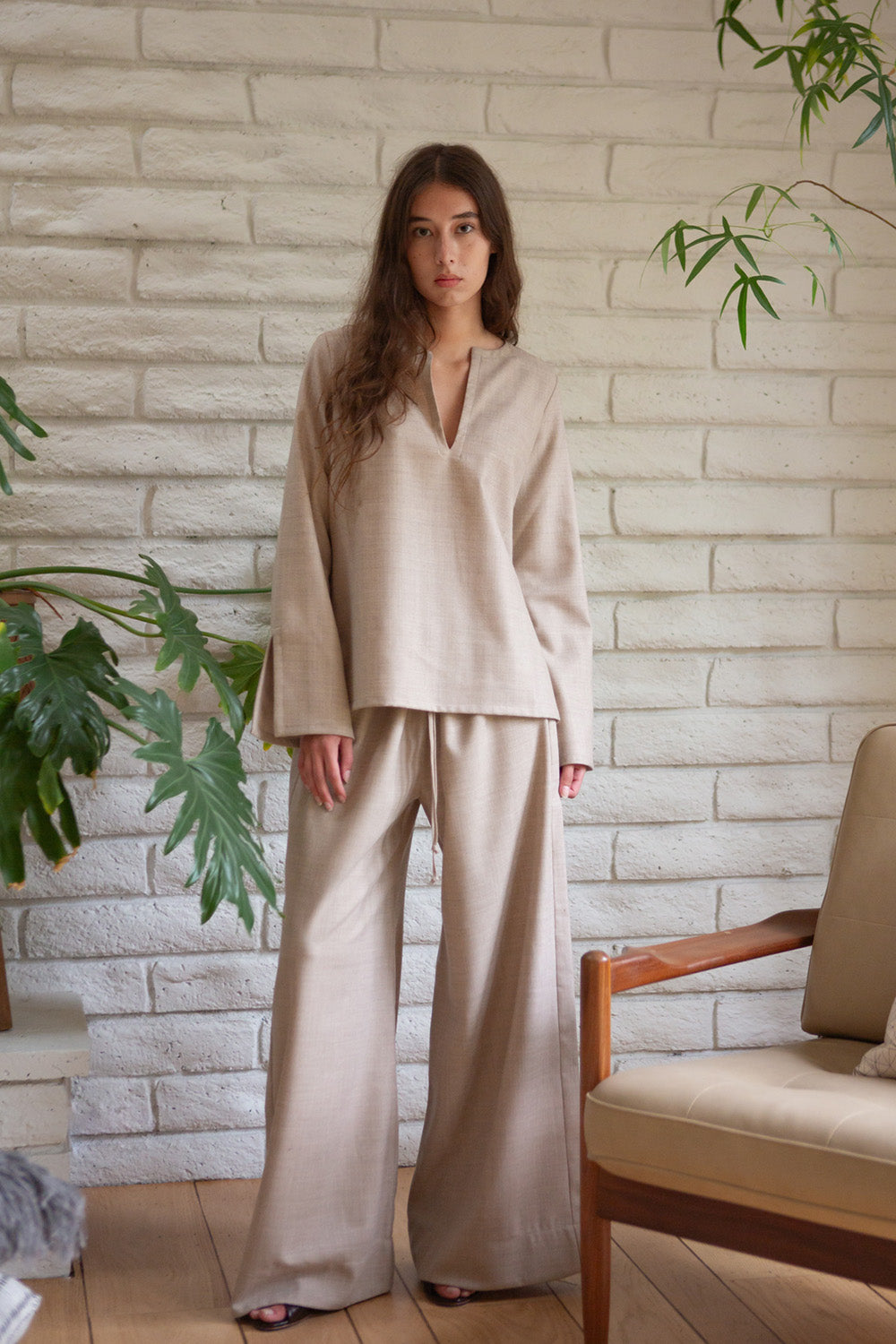 Jules Wool Pant in Limestone