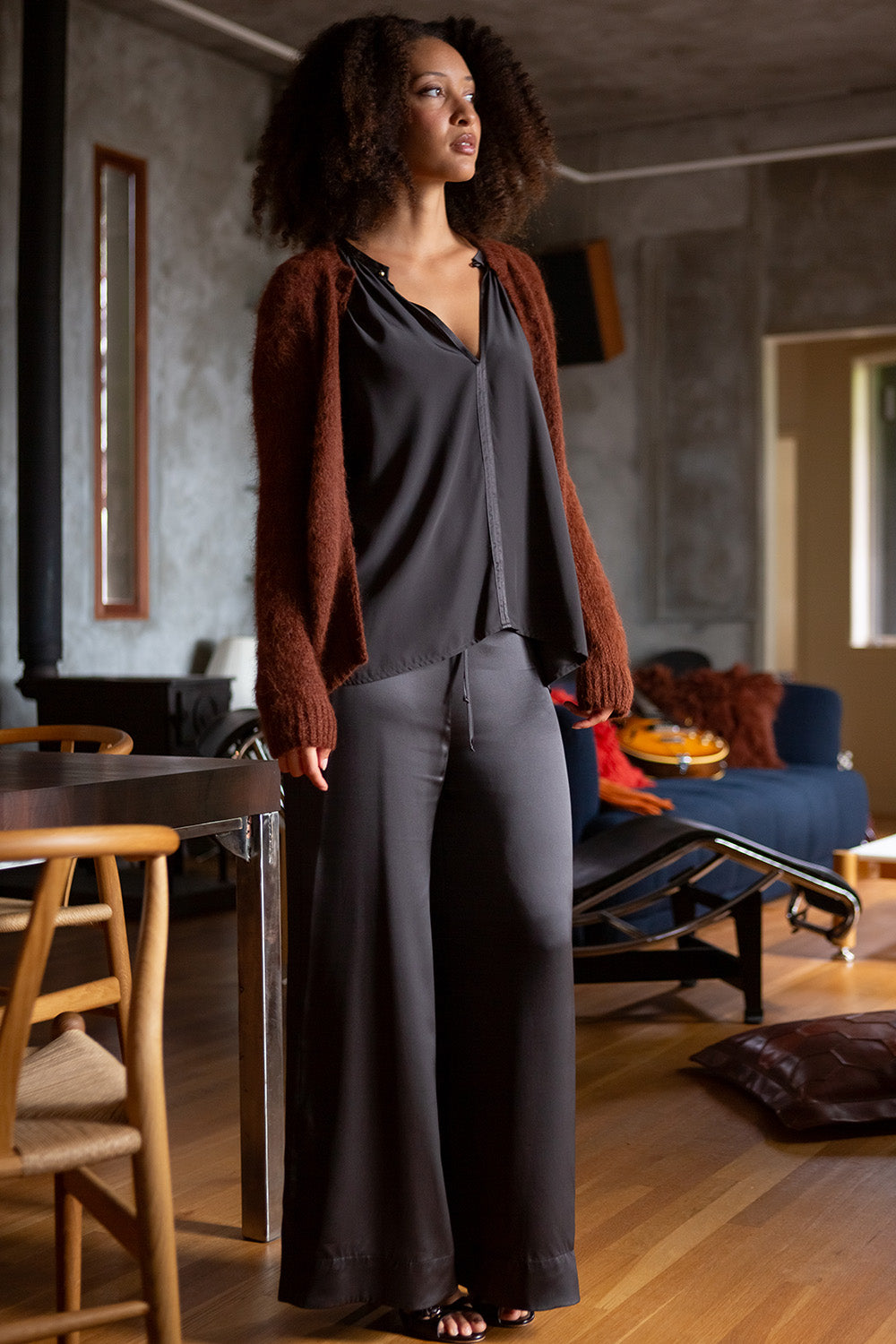 Jules Silk Charmeuse Pant in Nocino
