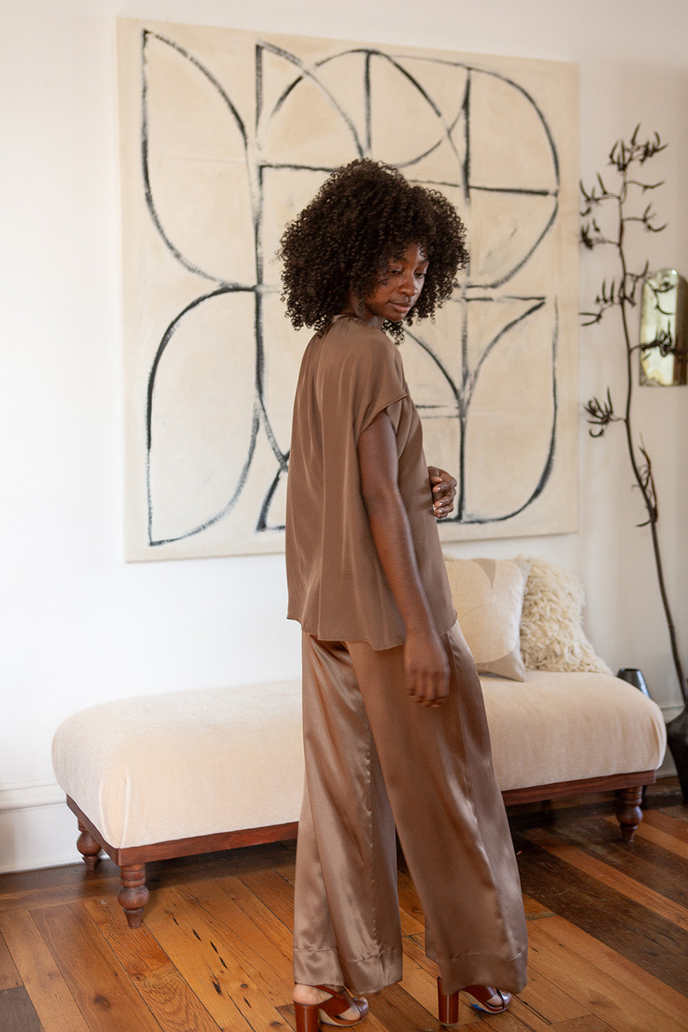 Jules Silk Charmeuse Pant in Silt