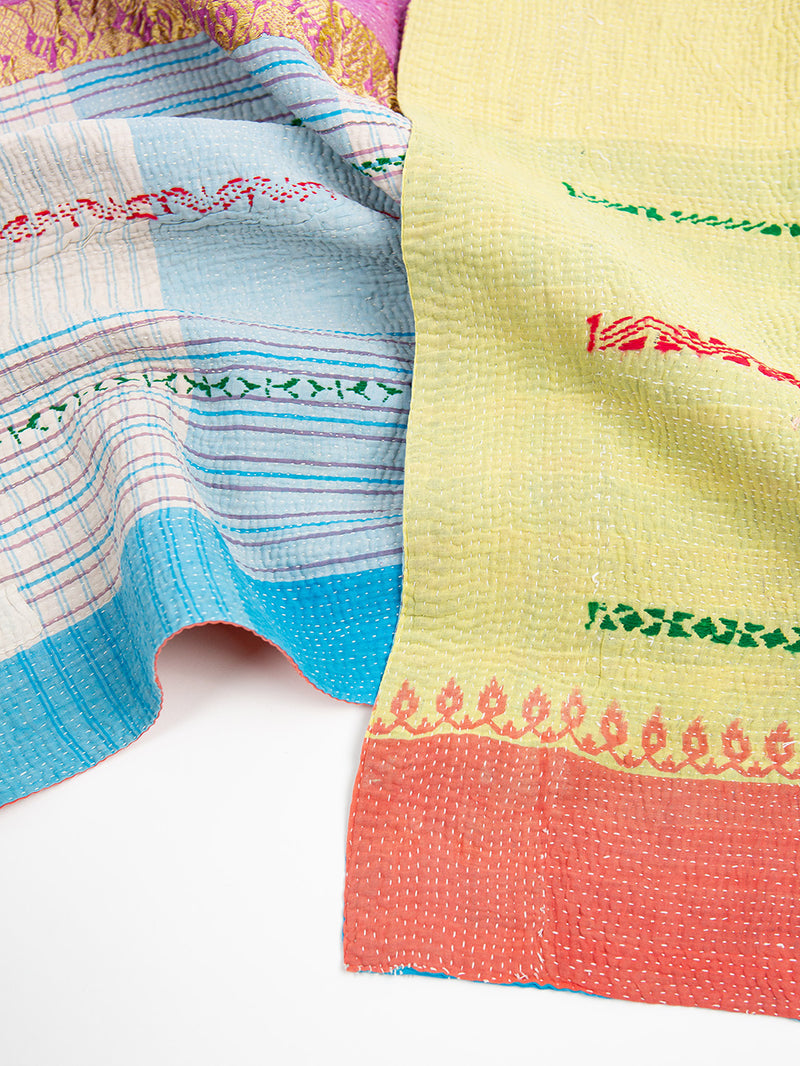 Vintage Kantha Quilt in Lemon