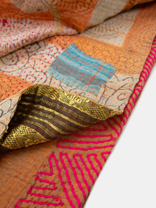 Vintage Kantha Quilt in Orange