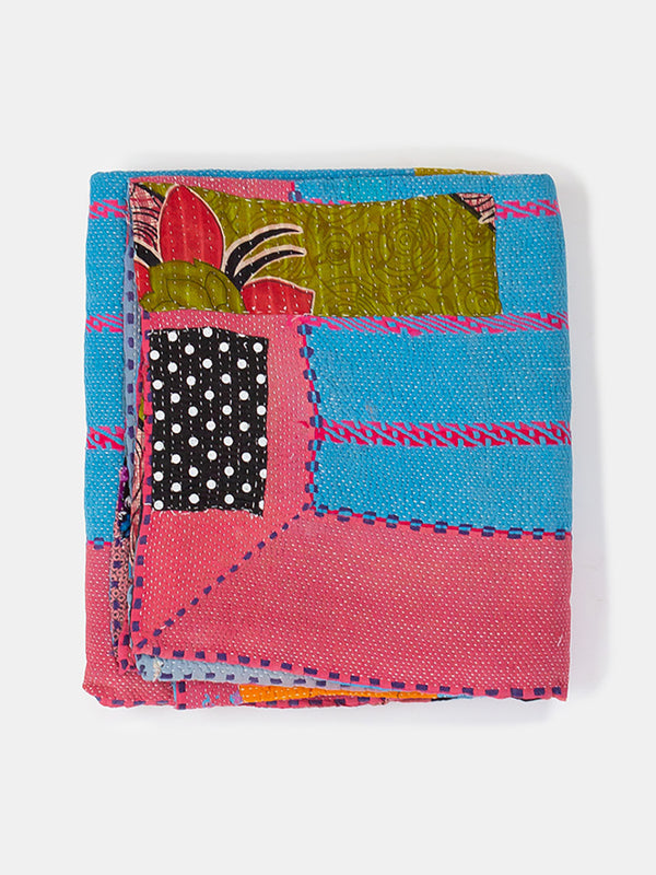 Vintage Kantha Quilt in Pink/Blue Patchwork