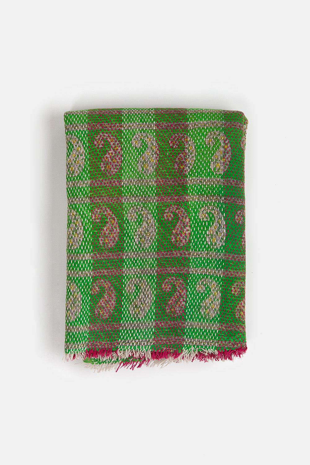 Vintage Kantha Quilt in Emerald Paisley