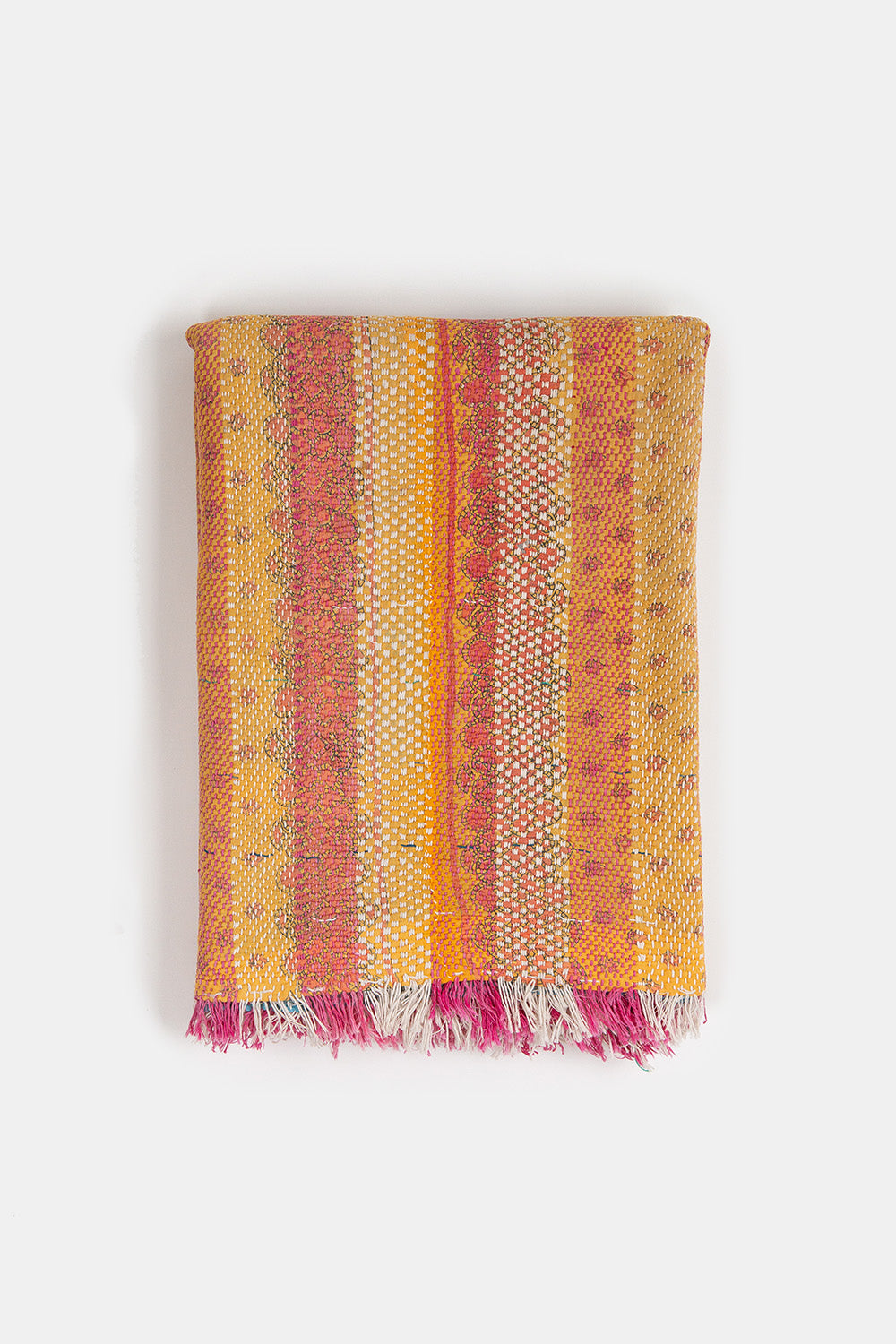 Vintage Kantha Quilt in Orange Stripe