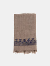 Khadi Wool Hand Embroidered Shawl in Bark