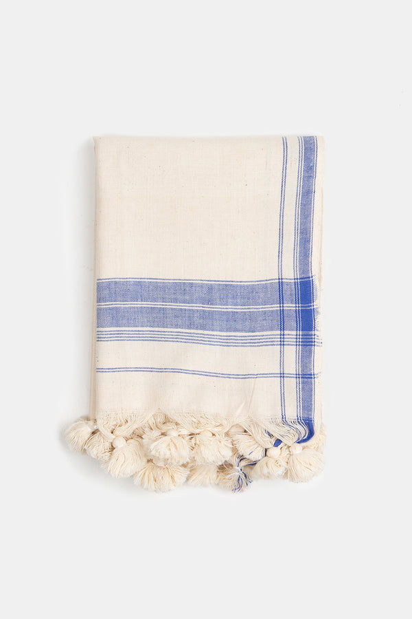 Blue Plaid Tasseled Khadi Cotton Towel
