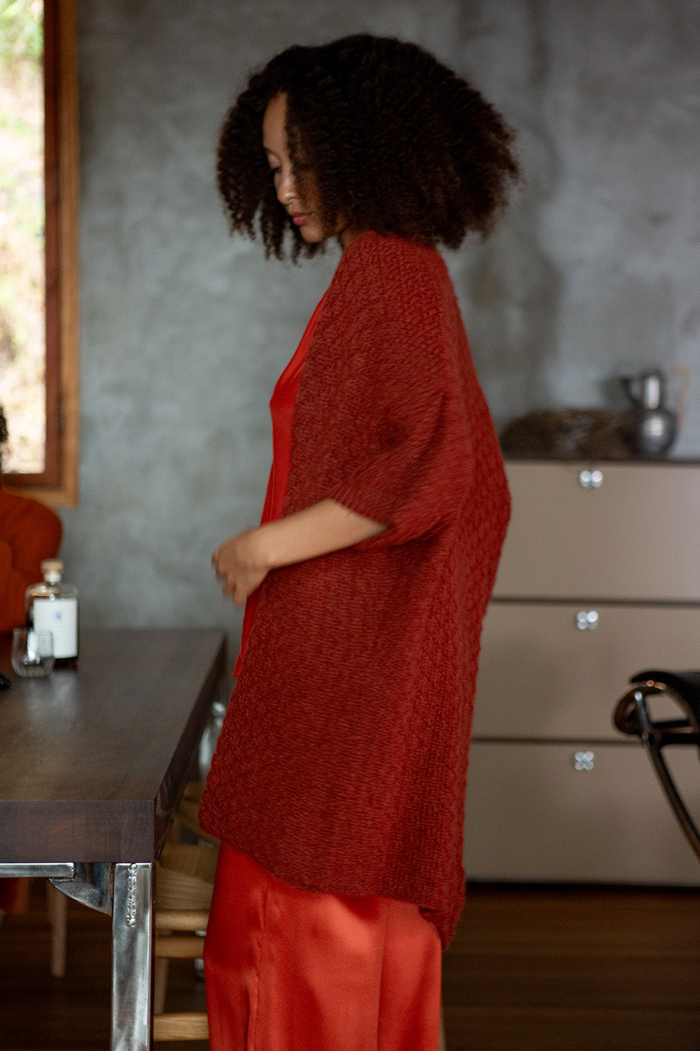 Alpaca Wool Kimono Cardigan in Goji