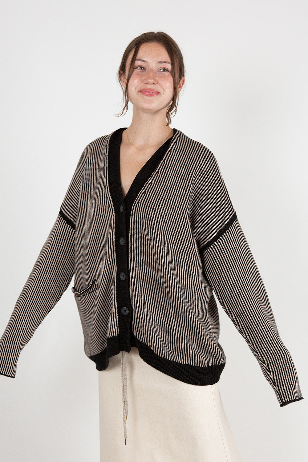 Lauren Manoogian Linea Cardigan in Black Melange/Sisal