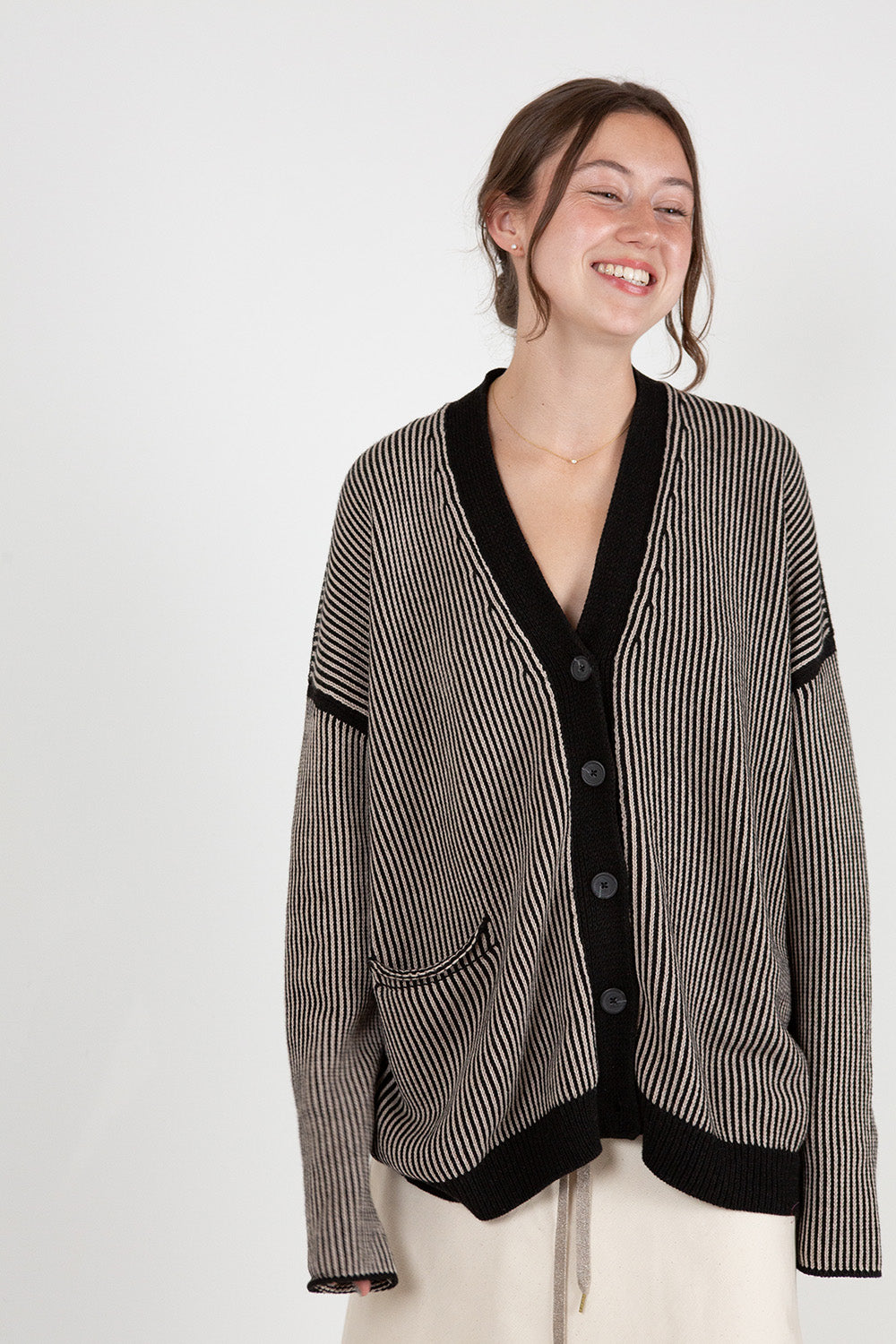 Lauren Manoogian Linea Cardigan in Black Melange/Sisal