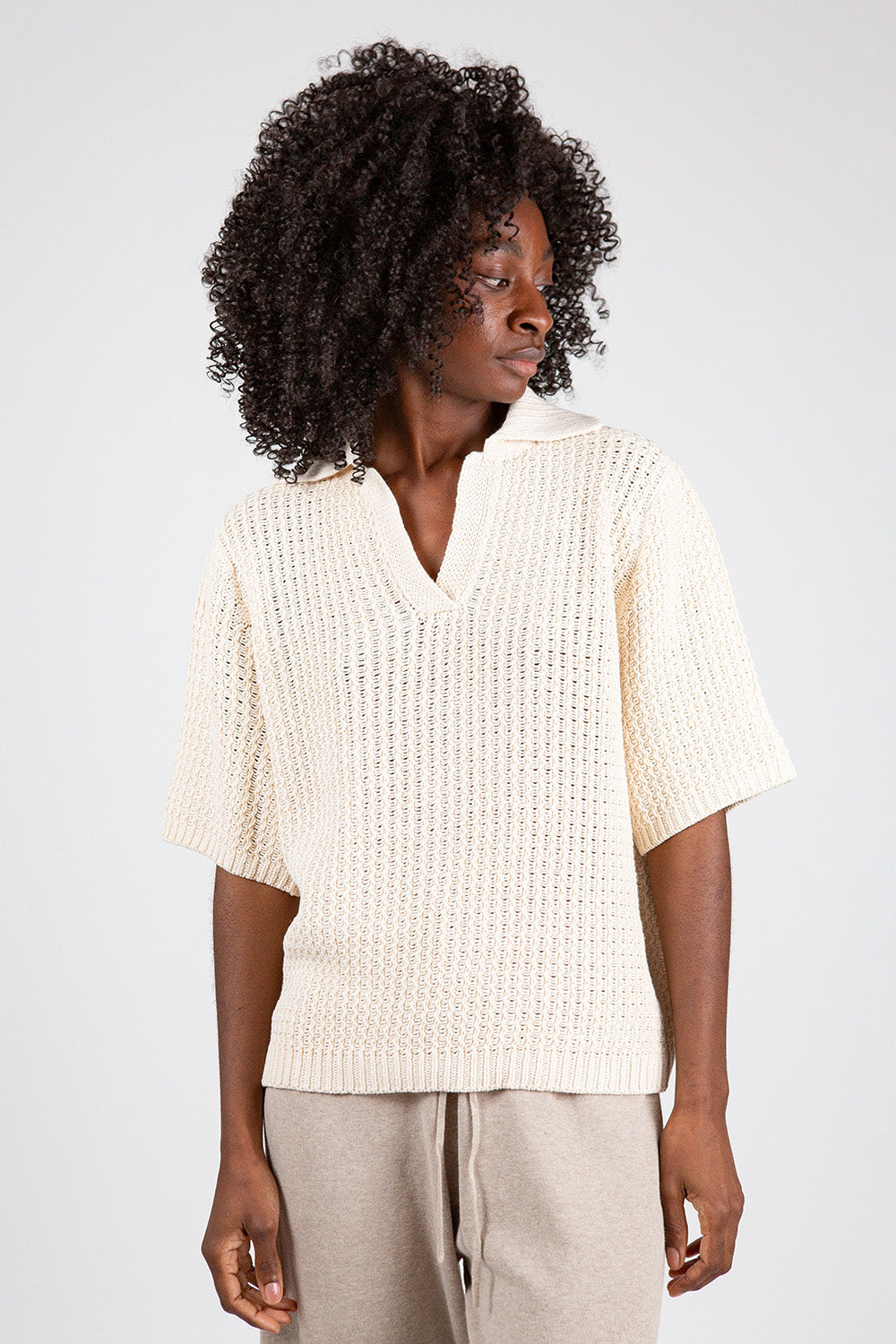 louren ローレンback tie stand collar tops Lauren Manoogian Rack Polo in Ivory