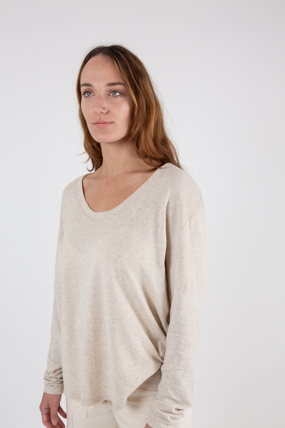 Lauren Manoogian Long Sleeve U Neck In Flax