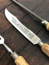 Vintage Horn and Steel Solingen Carving Set