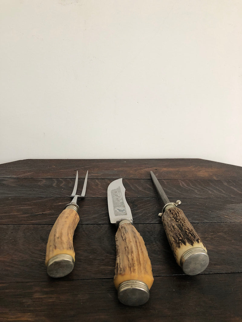 Vintage Horn and Steel Solingen Carving Set