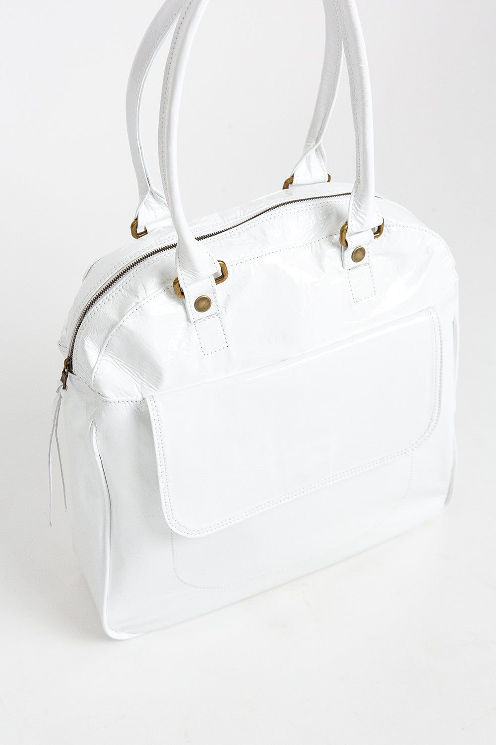 Leo Bowling Bag in White Patent