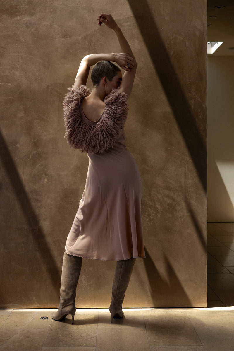 Long Lola Sueded Silk Charmeuse Dress In Cameo