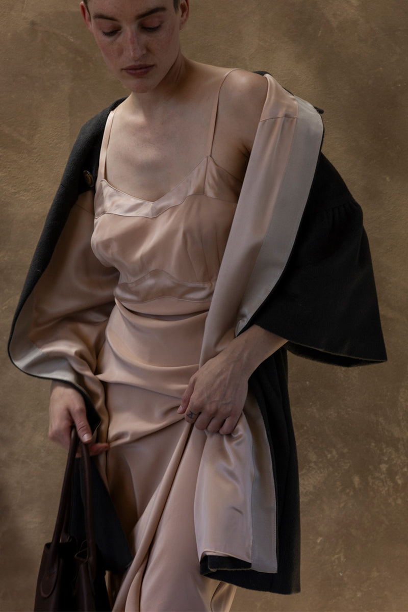 Long Lola Sueded Silk Charmeuse Dress In Cameo