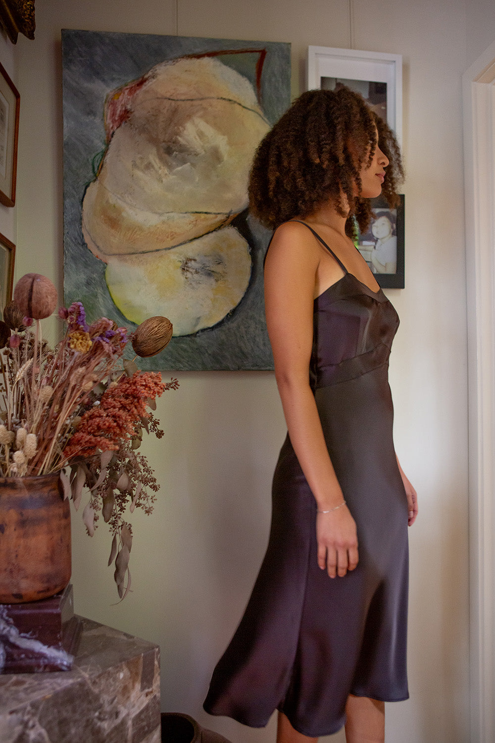 Long Lola Silk Charmeuse Dress in Nocino
