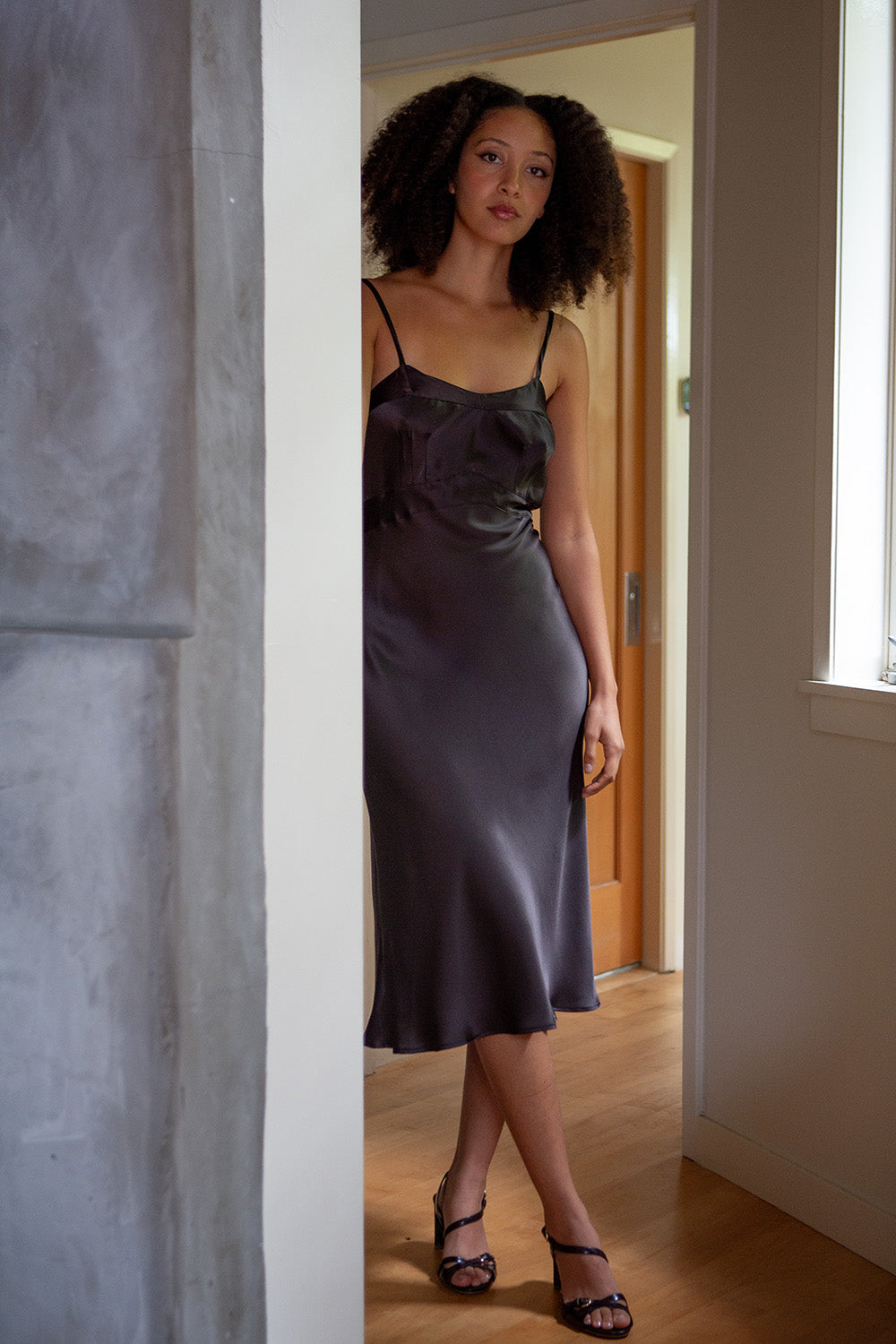 Long Lola Silk Charmeuse Dress in Nocino