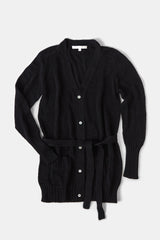 Pima Cotton Belted Cardigan in Black