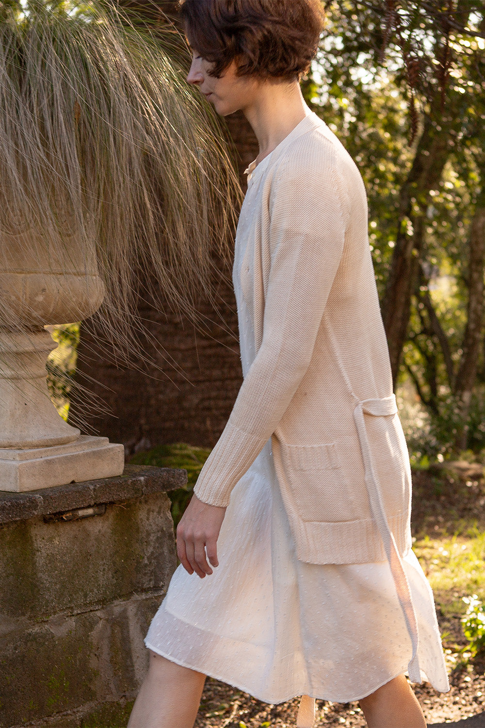 Pima Cotton Belted Cardigan in Natural