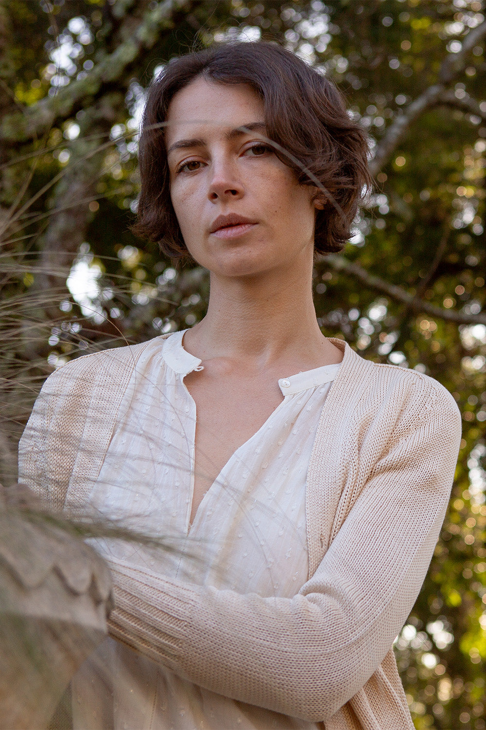 Pima Cotton Belted Cardigan in Natural