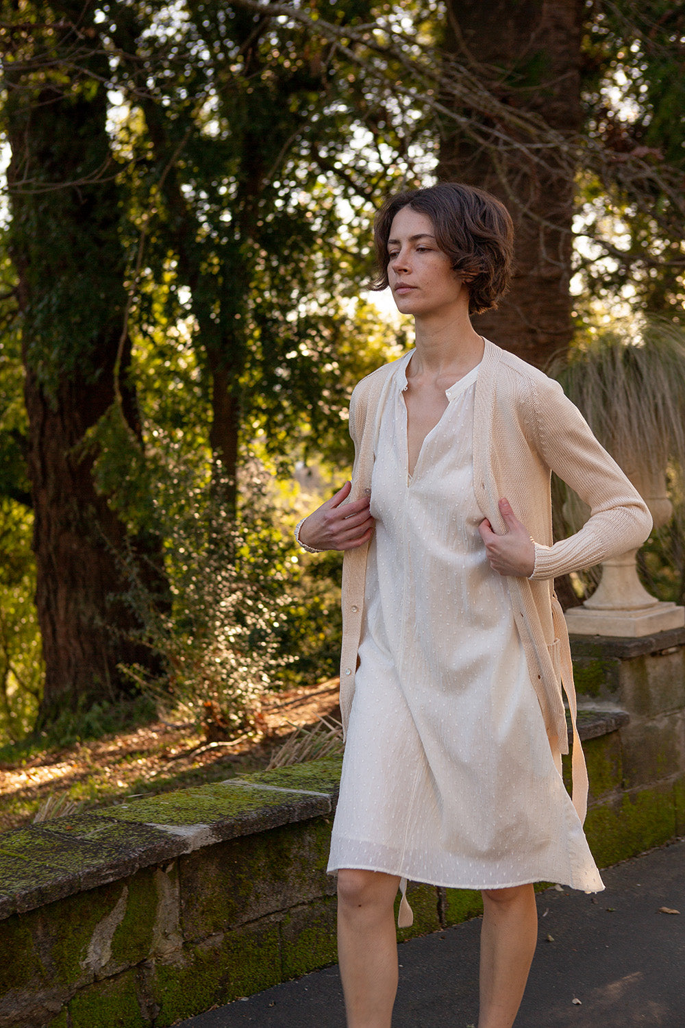 Pima Cotton Belted Cardigan in Natural