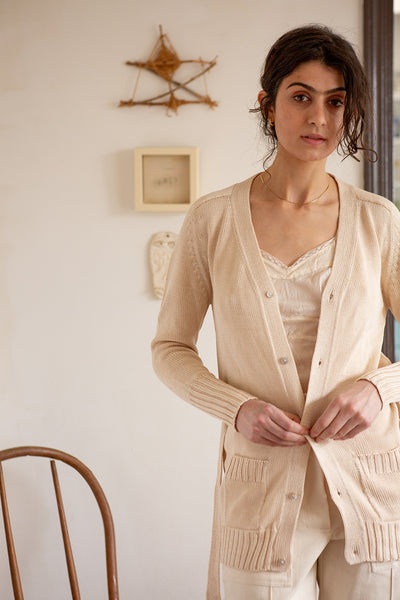 Erica Tanov | Pima Cotton Belted Cardigan - Natural