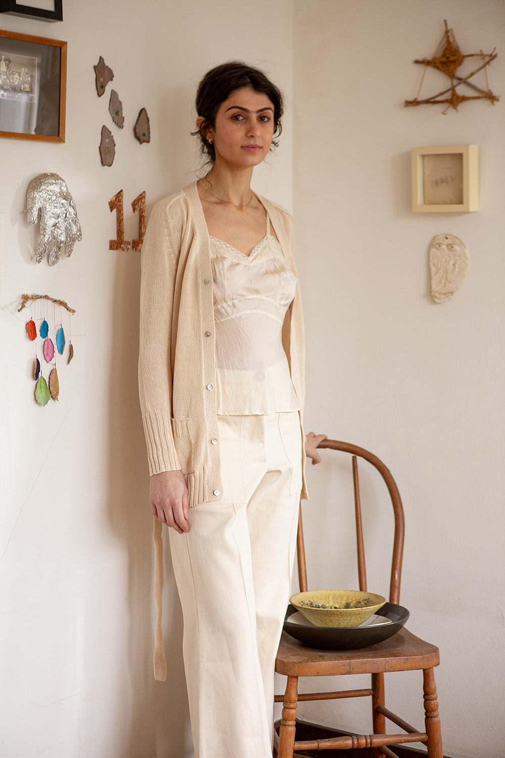Erica Tanov | Pima Cotton Belted Cardigan - Natural