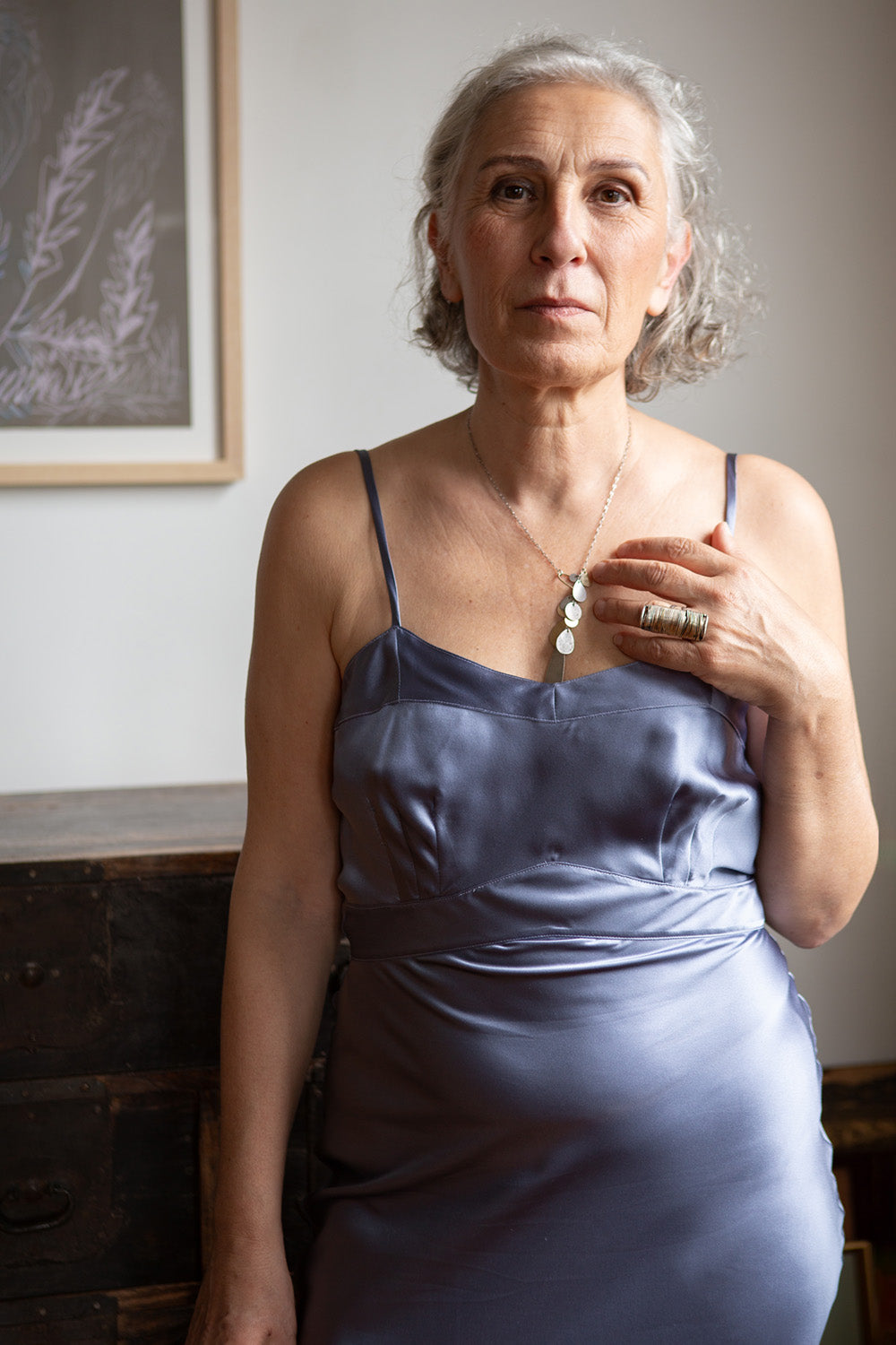 Long Lola Silk Charmeuse Dress in Storm