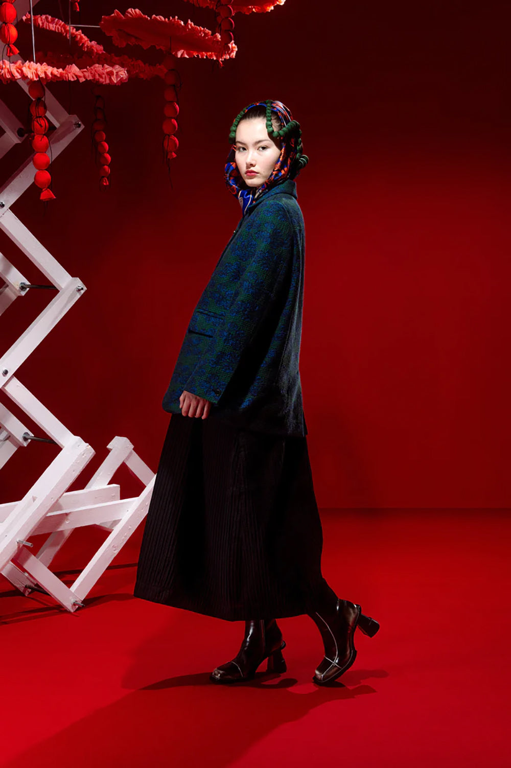 Henrik Vibskov Afternoon Blazer In Petrol Tomato Grid
