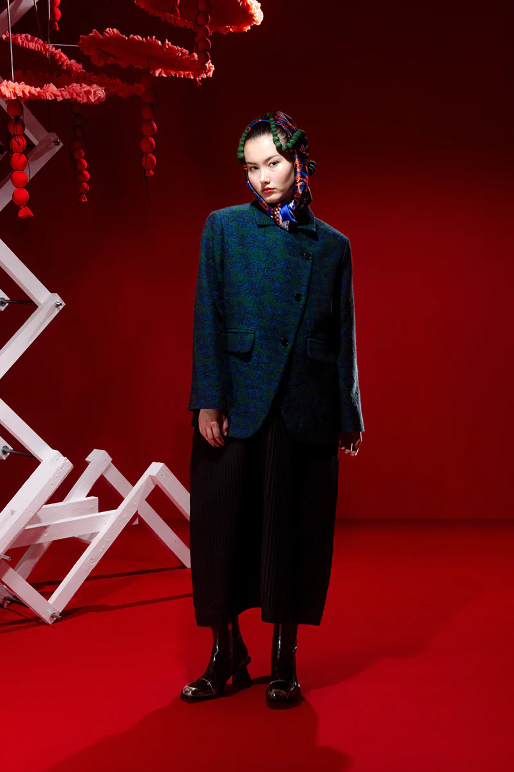 Henrik Vibskov Afternoon Blazer In Petrol Tomato Grid
