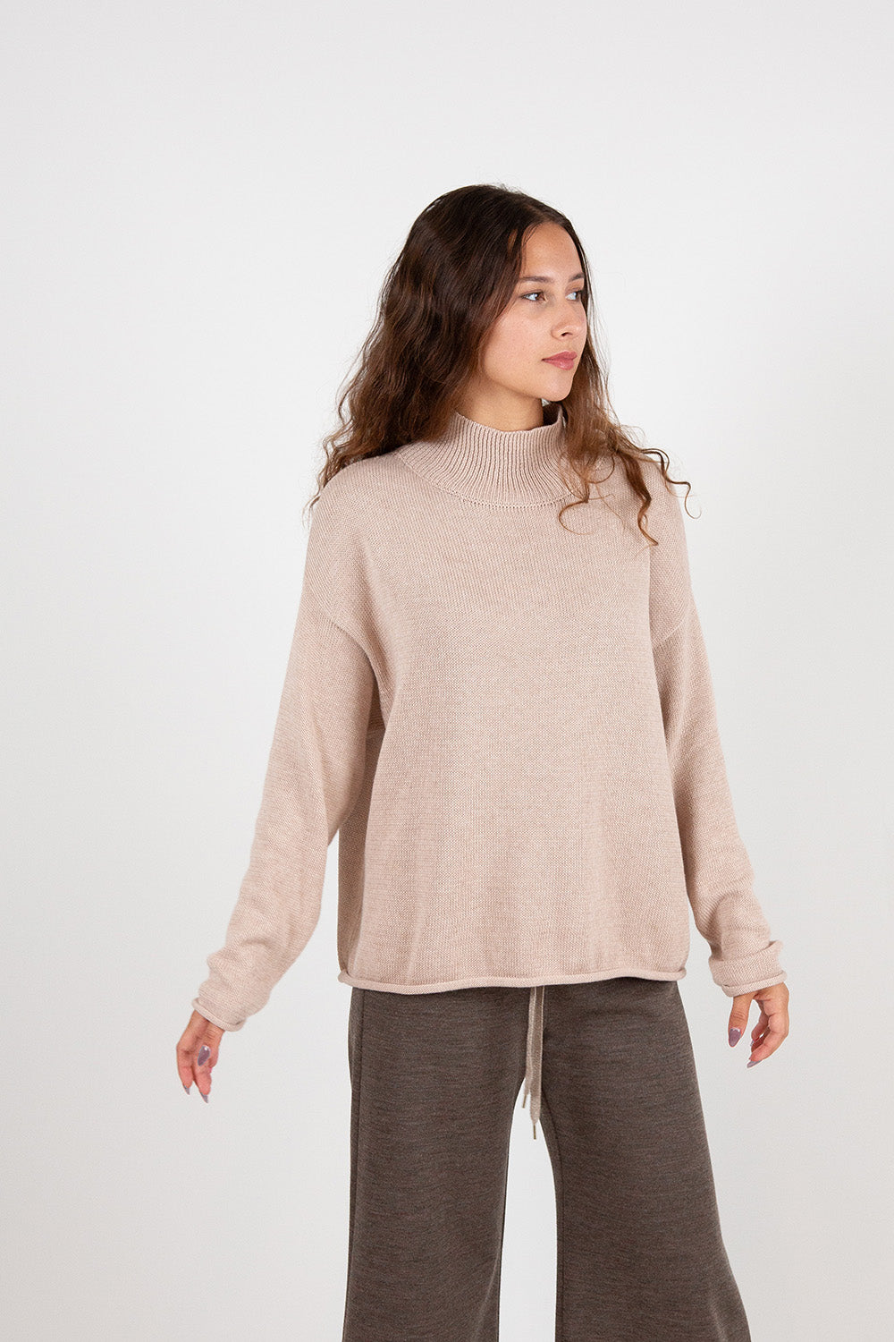 Matilda Pima Cotton Turtleneck in Twig