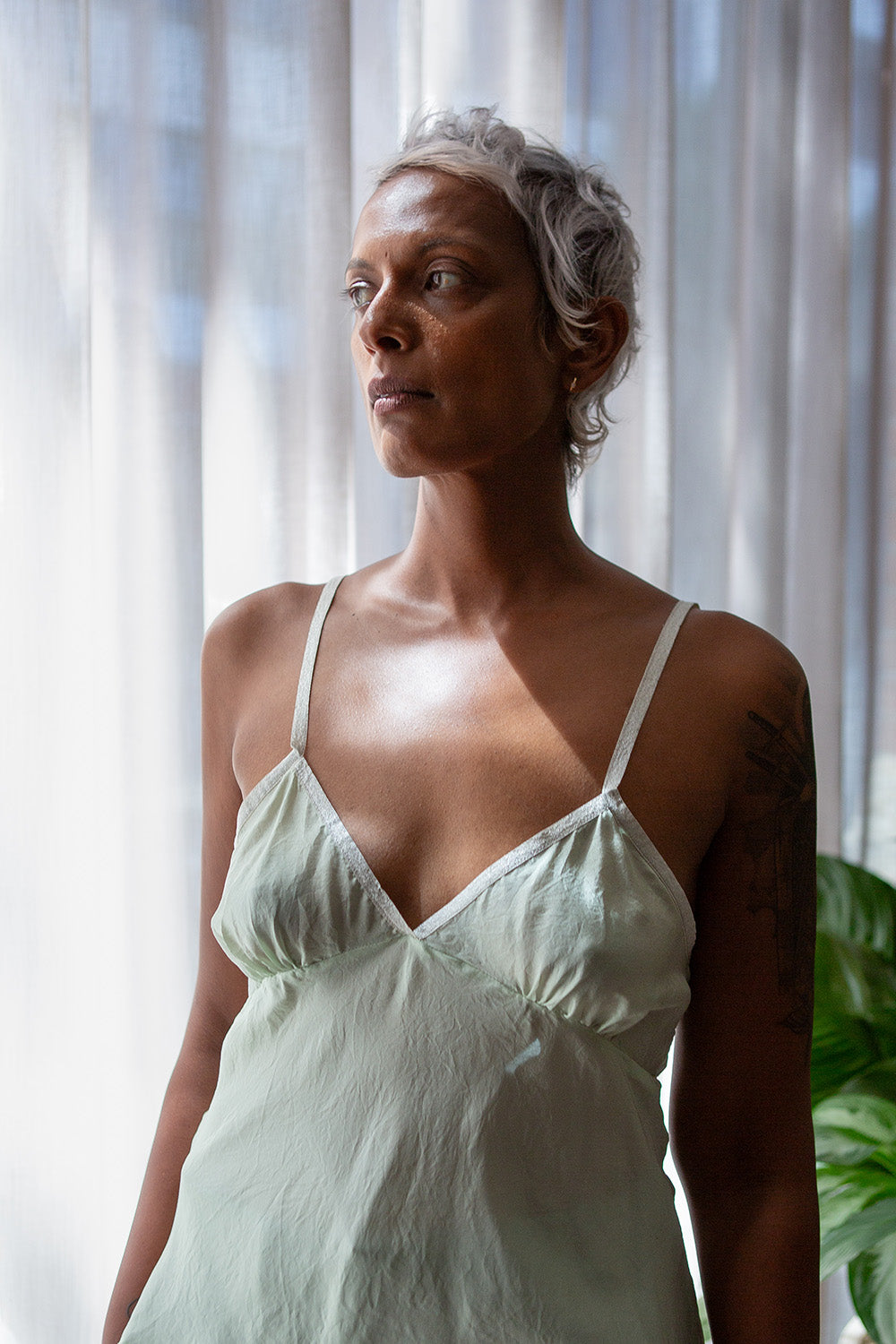 Maude Petal Silk Slip Dress in Jade