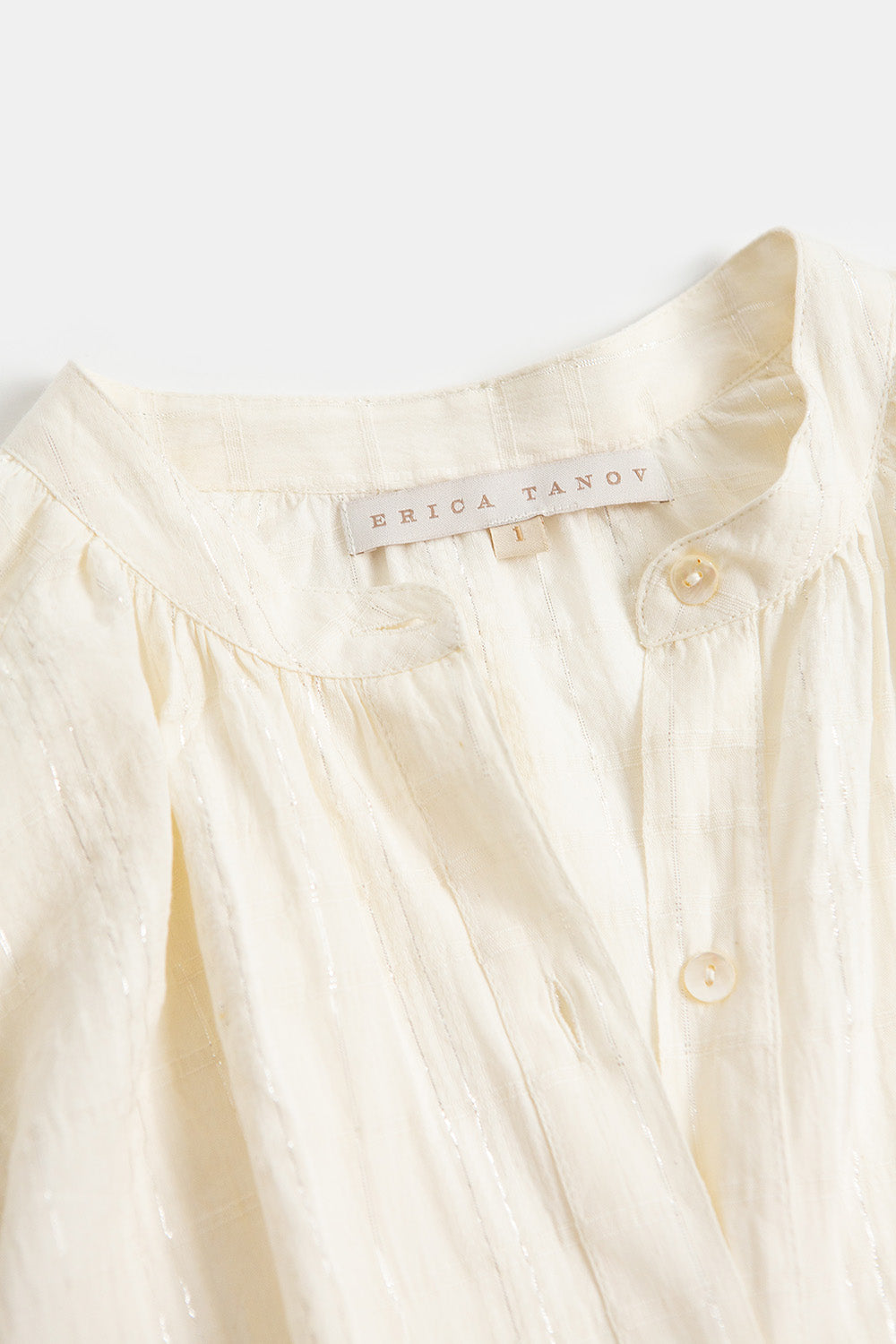 Mona Cotton Blouse in Ivory Metallic Windowpane