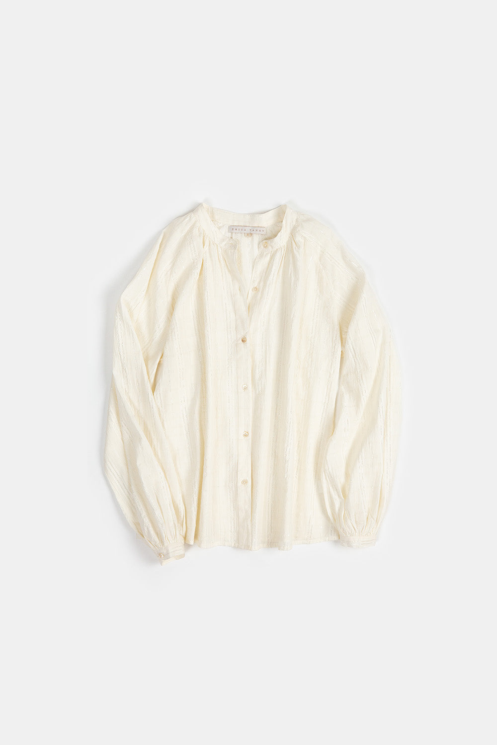 Mona Cotton Blouse in Ivory Metallic Windowpane
