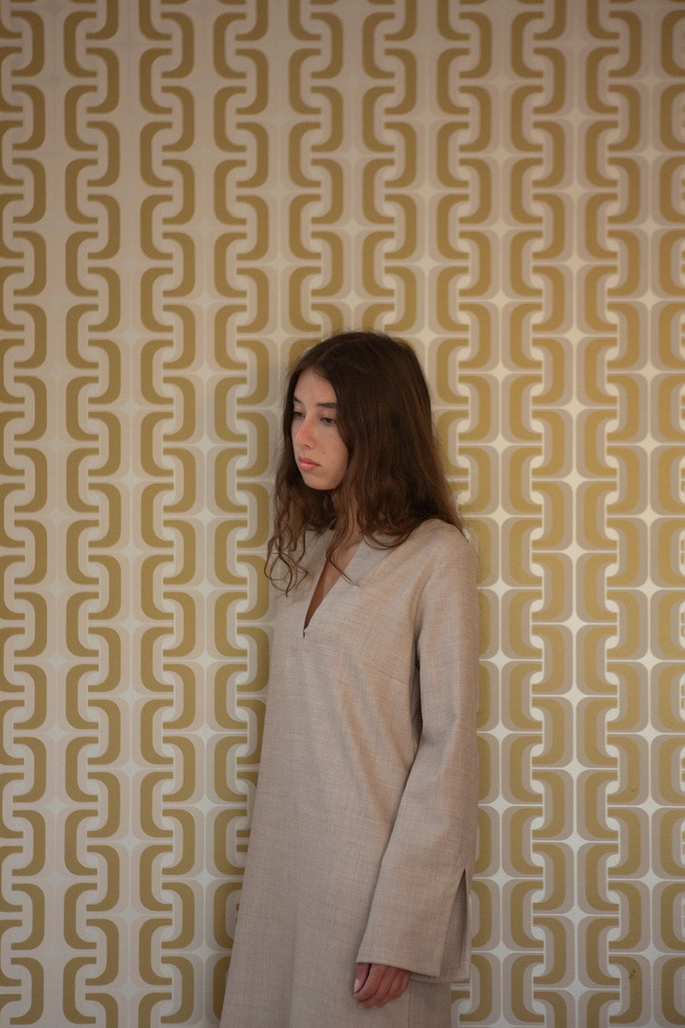 Nava Wool Caftan in Limestone