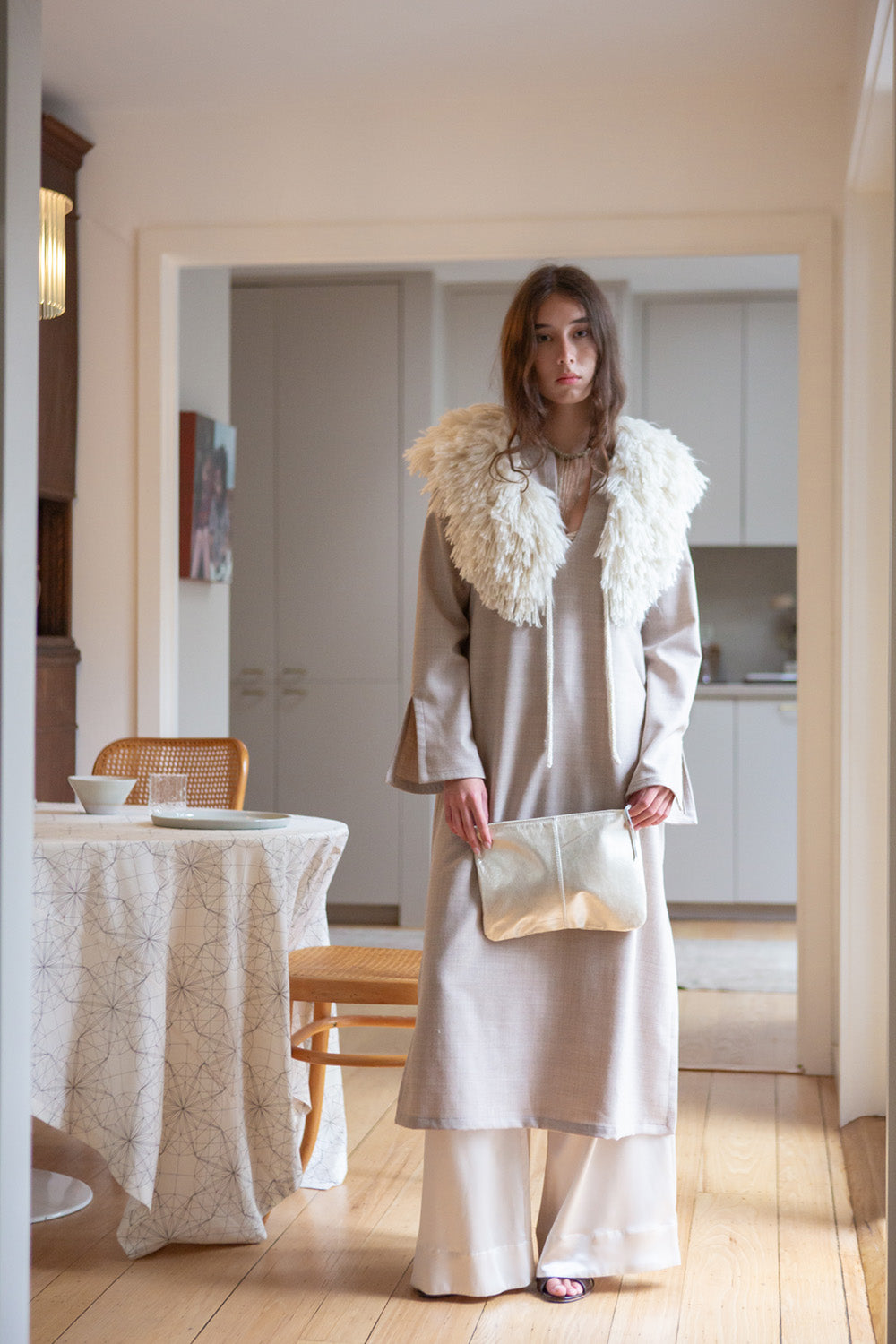 Nava Wool Caftan in Limestone