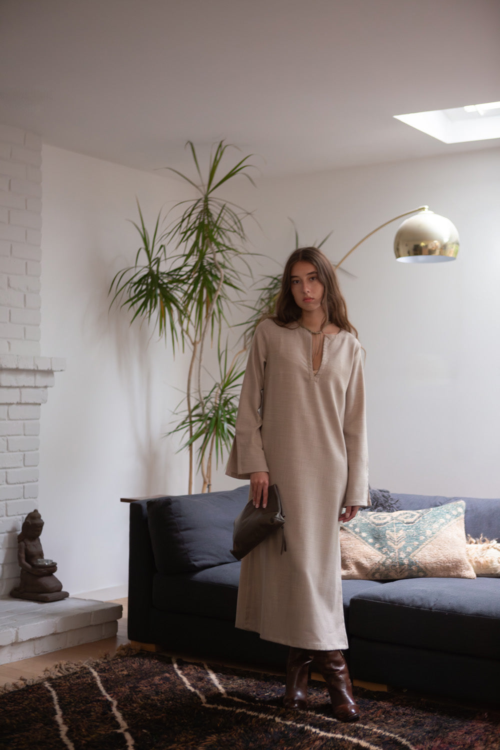 Nava Wool Caftan in Limestone