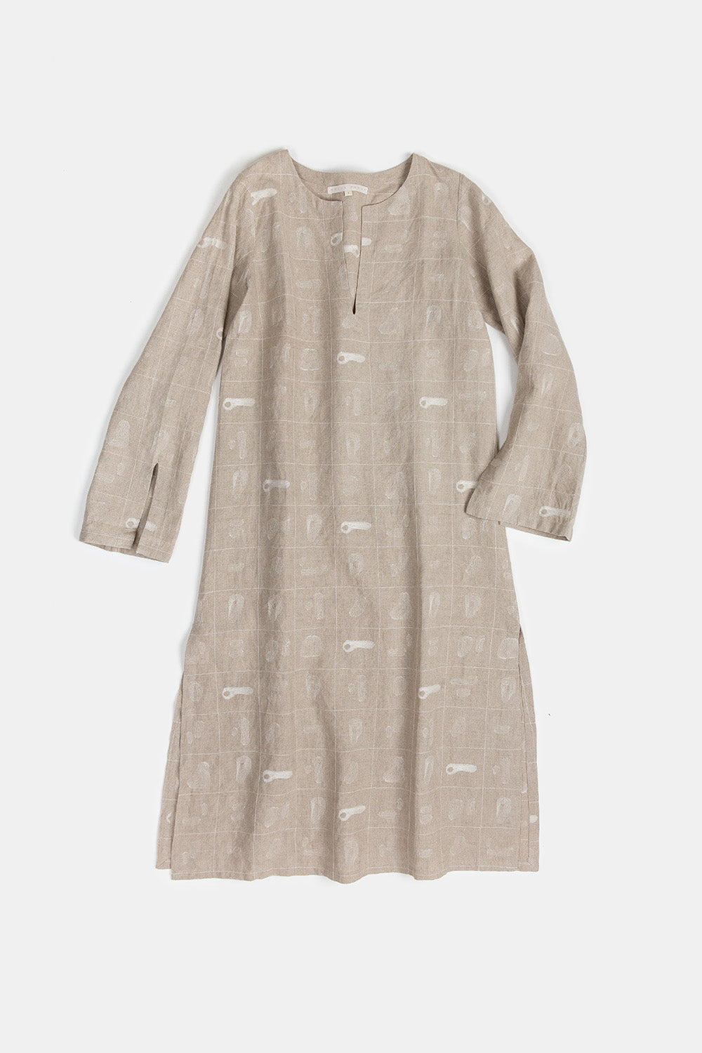 Nava Linen Caftan in Natural Line Embroidery